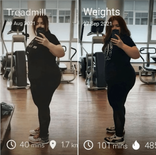 A picture of a 5'6" female showing a weight loss from 270 pounds to 260 pounds. A net loss of 10 pounds.