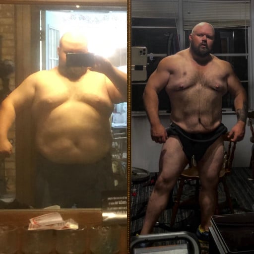 A before and after photo of a 5'10" male showing a weight reduction from 370 pounds to 275 pounds. A respectable loss of 95 pounds.