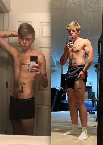 Before and After 30 lbs Weight Gain 6 foot 2 Male 155 lbs to 185 lbs