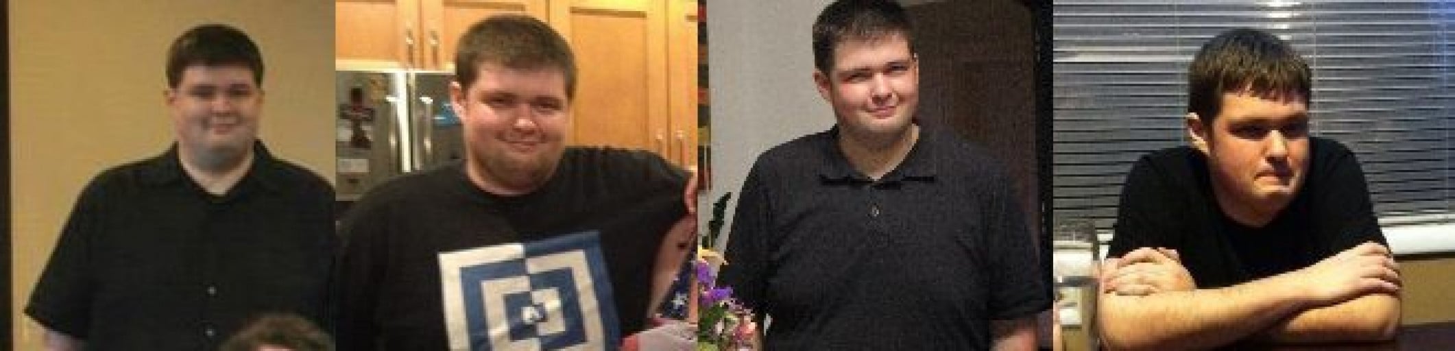A before and after photo of a 6'0" male showing a weight reduction from 350 pounds to 240 pounds. A respectable loss of 110 pounds.