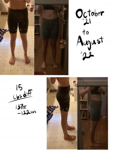 5 foot 6 Female Progress Pics of 15 lbs Fat Loss 137 lbs to 122 lbs