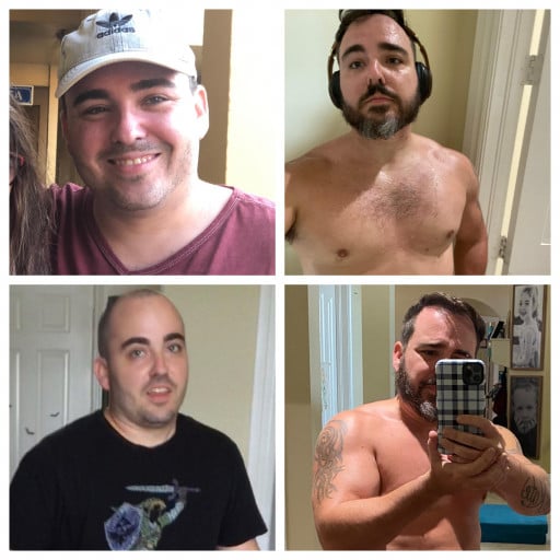 A picture of a 5'7" male showing a weight loss from 198 pounds to 178 pounds. A net loss of 20 pounds.