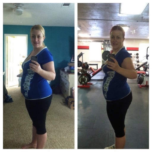 A picture of a 5'3" female showing a weight loss from 190 pounds to 174 pounds. A total loss of 16 pounds.