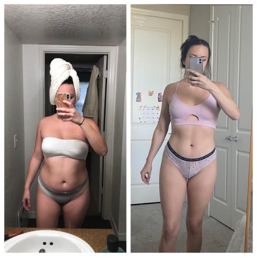 Before and After 33 lbs Weight Loss 5 foot 6 Female 173 lbs to 140 lbs