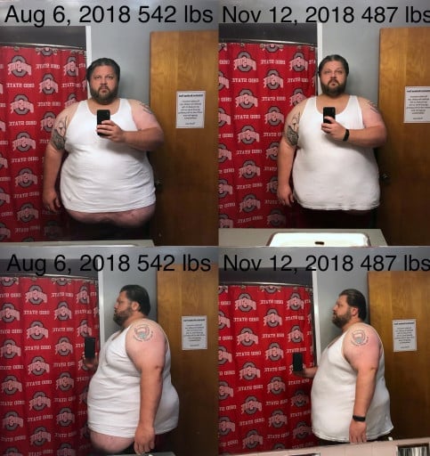 6'1 Male Before and After 55 lbs Fat Loss 542 lbs to 487 lbs