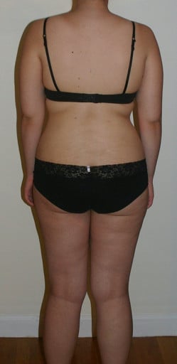A before and after photo of a 5'6" female showing a snapshot of 166 pounds at a height of 5'6