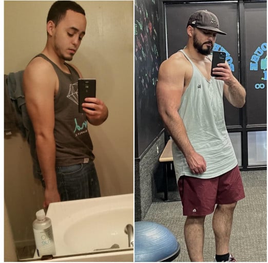 5'11 Male Before and After 30 lbs Muscle Gain 175 lbs to 205 lbs
