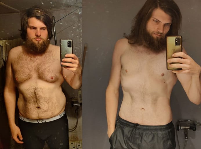 A picture of a 6'2" male showing a weight loss from 317 pounds to 182 pounds. A respectable loss of 135 pounds.