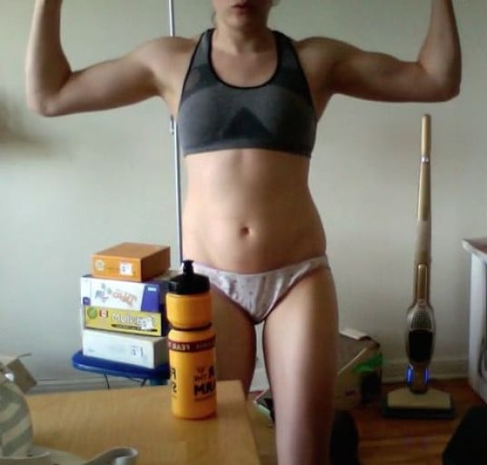 A progress pic of a 5'8" woman showing a snapshot of 154 pounds at a height of 5'8