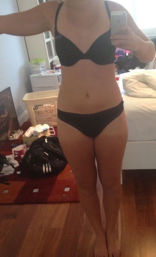 A progress pic of a 5'6" woman showing a snapshot of 136 pounds at a height of 5'6