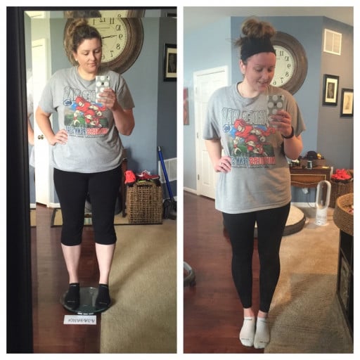 A progress pic of a 6'0" woman showing a fat loss from 231 pounds to 201 pounds. A total loss of 30 pounds.