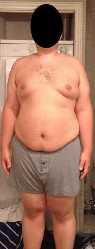 A before and after photo of a 6'1" male showing a snapshot of 295 pounds at a height of 6'1