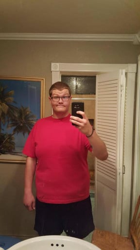 A progress pic of a 6'3" man showing a weight loss from 410 pounds to 300 pounds. A net loss of 110 pounds.