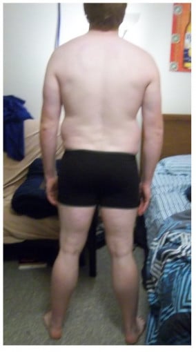 A before and after photo of a 6'4" male showing a snapshot of 245 pounds at a height of 6'4