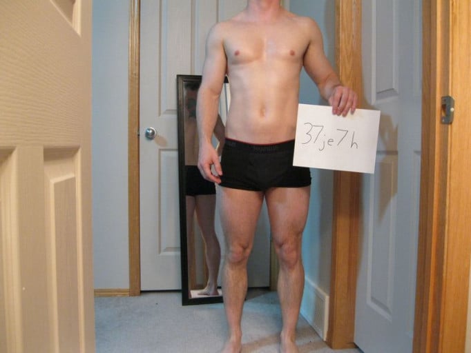 A picture of a 5'7" male showing a snapshot of 140 pounds at a height of 5'7