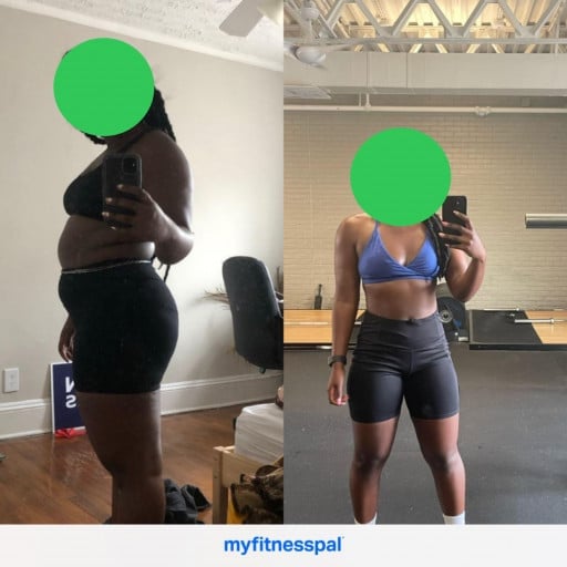 Before and After 47 lbs Fat Loss 5 foot 2 Female 180 lbs to 133 lbs