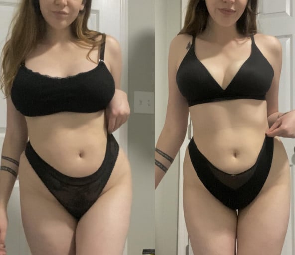 A picture of a 5'2" female showing a weight loss from 140 pounds to 123 pounds. A respectable loss of 17 pounds.
