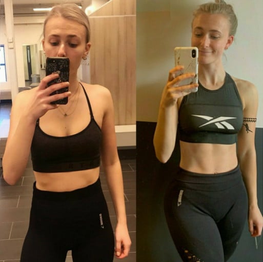 Before and After 10 lbs Muscle Gain 5 feet 6 Female 125 lbs to 135 lbs