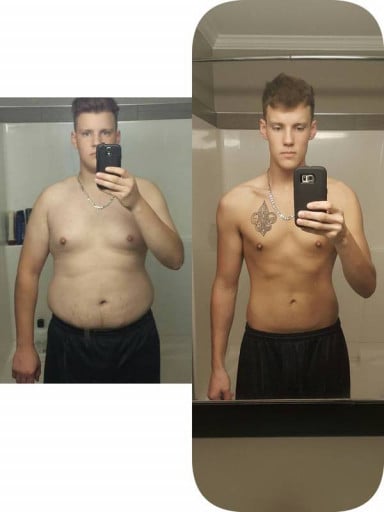 A progress pic of a 6'3" man showing a fat loss from 275 pounds to 185 pounds. A respectable loss of 90 pounds.