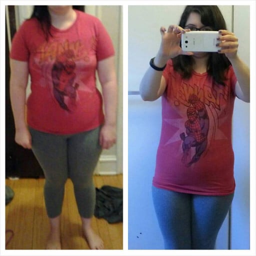 A progress pic of a 5'0" woman showing a weight cut from 164 pounds to 133 pounds. A net loss of 31 pounds.