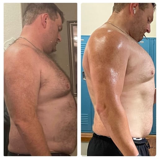 6 feet 3 Male Before and After 35 lbs Fat Loss 300 lbs to 265 lbs