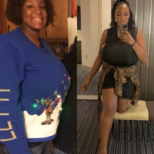 A progress pic of a 6'0" woman showing a fat loss from 240 pounds to 190 pounds. A net loss of 50 pounds.