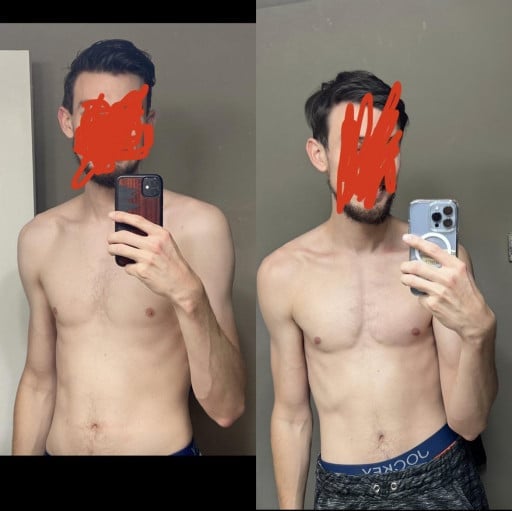 5 lbs Muscle Gain Before and After 6 feet 7 Male 155 lbs to 160 lbs
