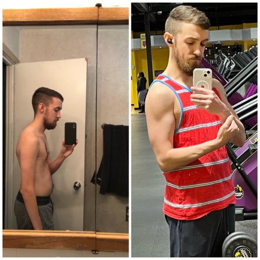 Before and After 8 lbs Weight Gain 5'6 Male 122 lbs to 130 lbs