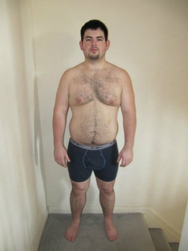 A before and after photo of a 5'8" male showing a weight cut from 225 pounds to 180 pounds. A total loss of 45 pounds.