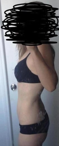 A photo of a 5'6" woman showing a fat loss from 163 pounds to 140 pounds. A net loss of 23 pounds.