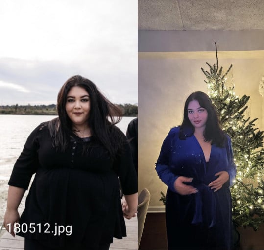 Before and After 120 lbs Fat Loss 5'5 Female 385 lbs to 265 lbs