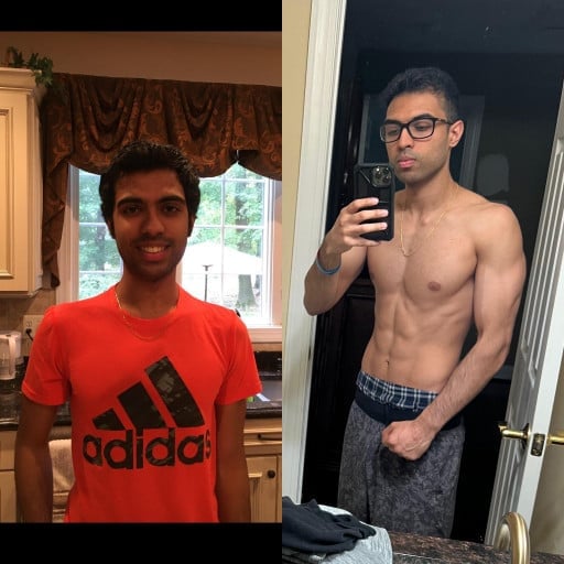 5 feet 9 Male Before and After 8 lbs Muscle Gain 130 lbs to 138 lbs