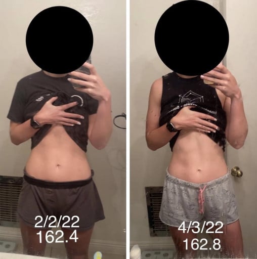 1 Pictures of a 162 lbs 5 feet 11 Female Weight Snapshot