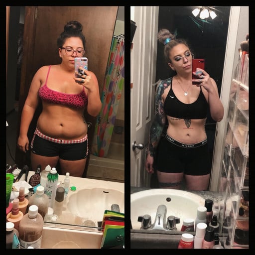 Progress Pics of 55 lbs Weight Loss 5 feet 6 Female 220 lbs to 165 lbs