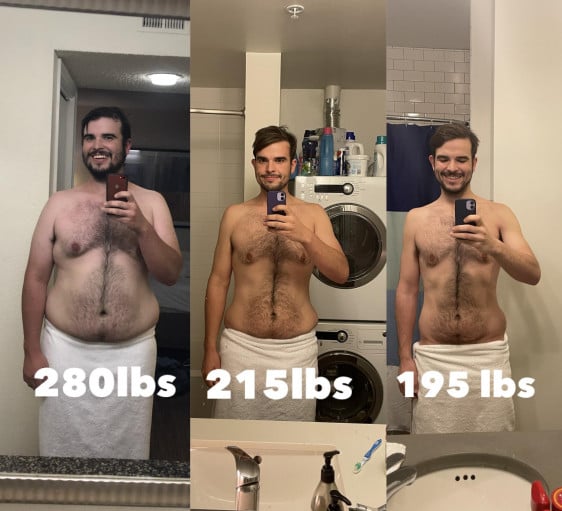 6 foot 1 Male 85 lbs Fat Loss Before and After 280 lbs to 195 lbs
