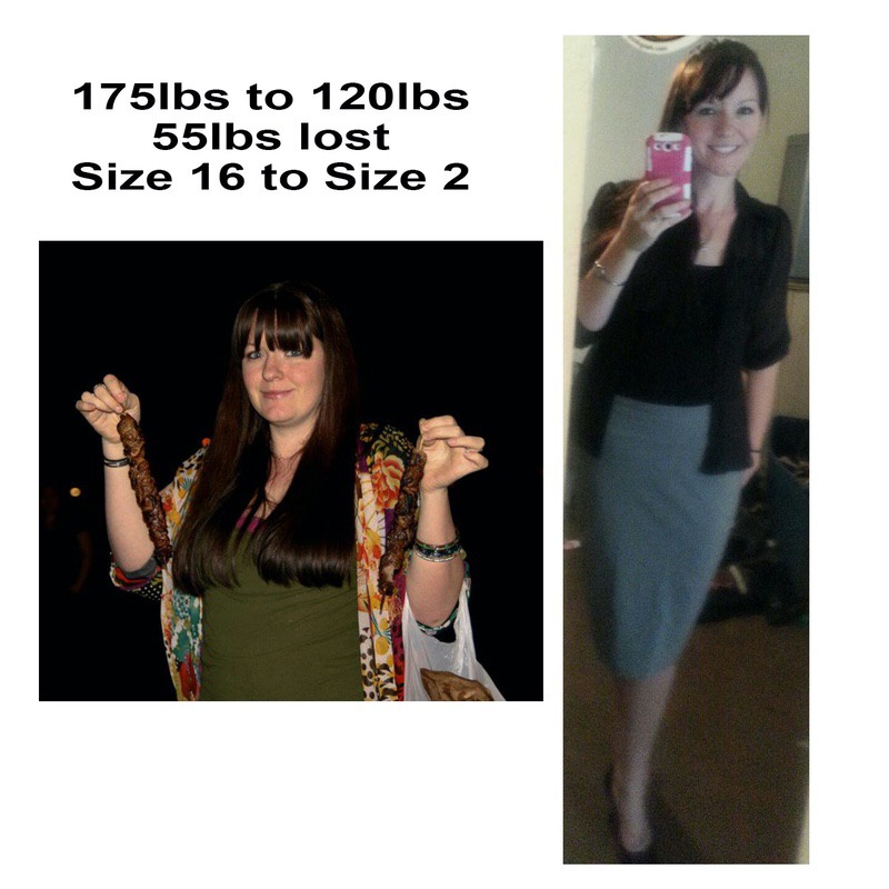 Before and After 55 lbs Fat Loss 5 feet 9 Female 175 lbs to 120 lbs