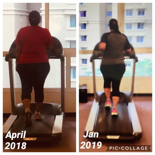 A before and after photo of a 5'5" female showing a weight reduction from 209 pounds to 195 pounds. A total loss of 14 pounds.