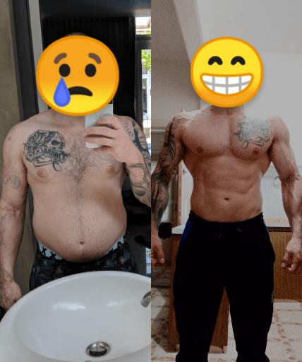 Before and After 17 lbs Fat Loss 5 feet 7 Male 191 lbs to 174 lbs