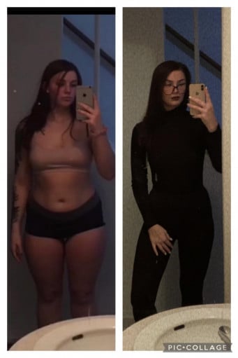 5'6 Female Before and After 65 lbs Weight Loss 200 lbs to 135 lbs