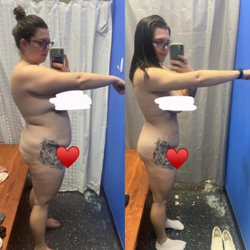 5 feet 4 Female 41 lbs Fat Loss Before and After 205 lbs to 164 lbs