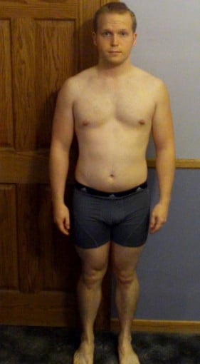 A before and after photo of a 5'7" male showing a snapshot of 175 pounds at a height of 5'7