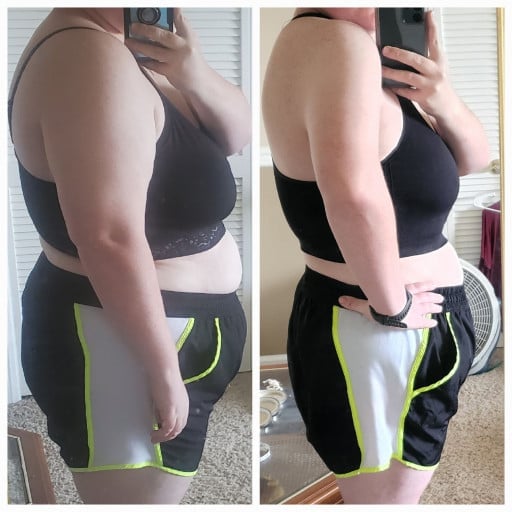 A picture of a 5'9" female showing a weight loss from 310 pounds to 290 pounds. A total loss of 20 pounds.