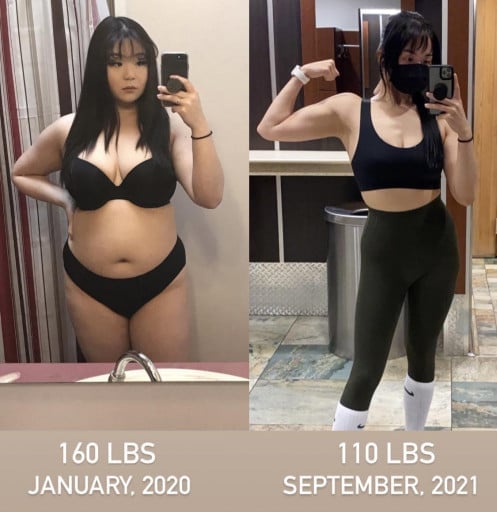 5 feet 4 Female Progress Pics of 50 lbs Fat Loss 160 lbs to 110 lbs