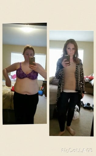 A photo of a 5'4" woman showing a weight cut from 194 pounds to 142 pounds. A respectable loss of 52 pounds.