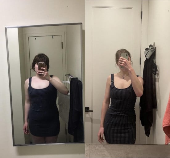 5 foot 9 Female Before and After 35 lbs Fat Loss 185 lbs to 150 lbs