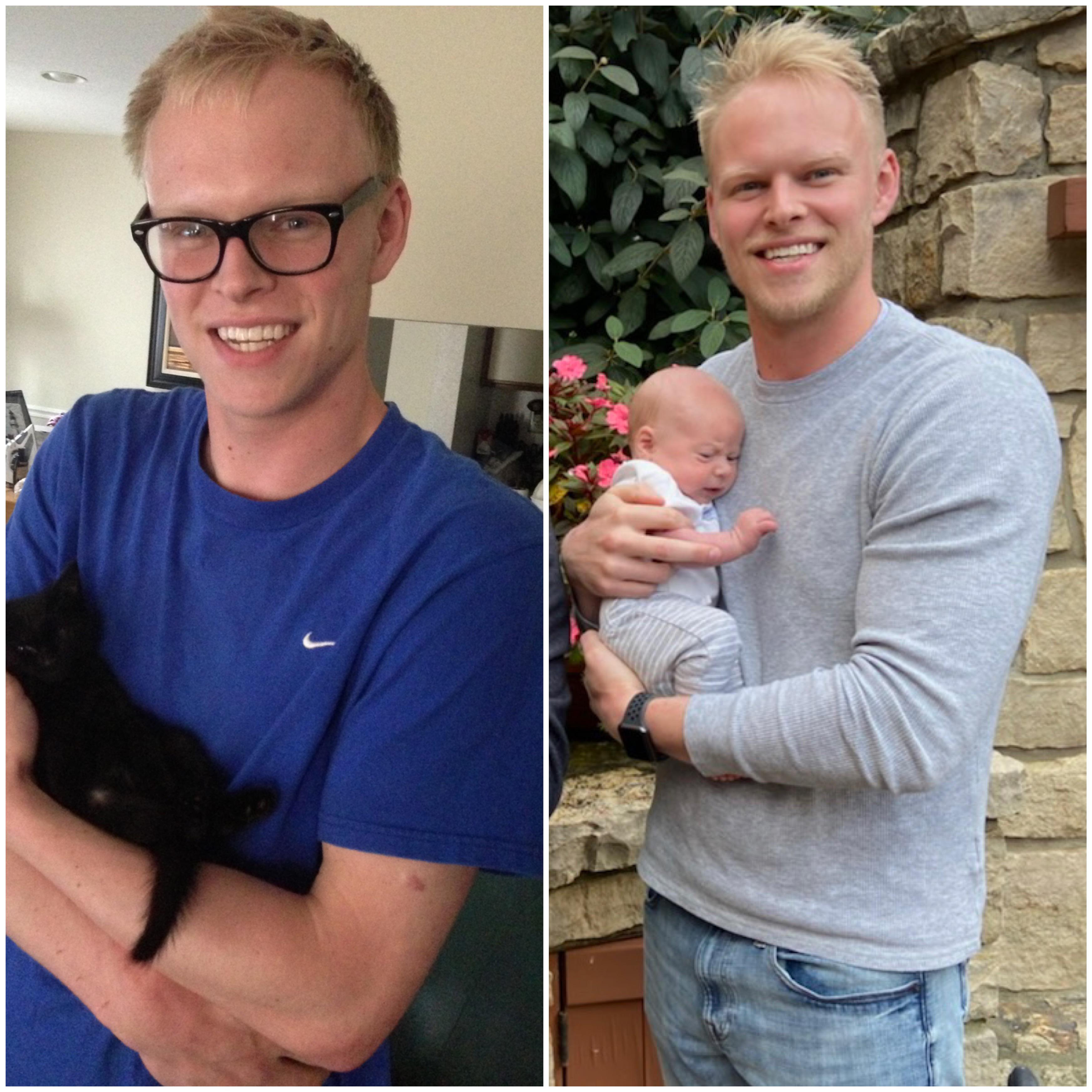 6 feet 1 Male 40 lbs Muscle Gain Before and After 155 lbs to 195 lbs