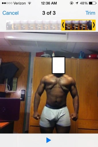 A before and after photo of a 5'8" male showing a weight reduction from 220 pounds to 200 pounds. A respectable loss of 20 pounds.