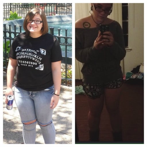 A picture of a 5'0" female showing a weight loss from 170 pounds to 145 pounds. A respectable loss of 25 pounds.