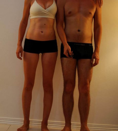 A before and after photo of a 5'7" female showing a snapshot of 114 pounds at a height of 5'7