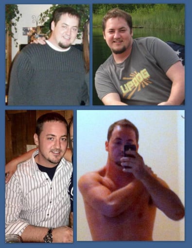 A before and after photo of a 6'1" male showing a weight reduction from 230 pounds to 185 pounds. A net loss of 45 pounds.